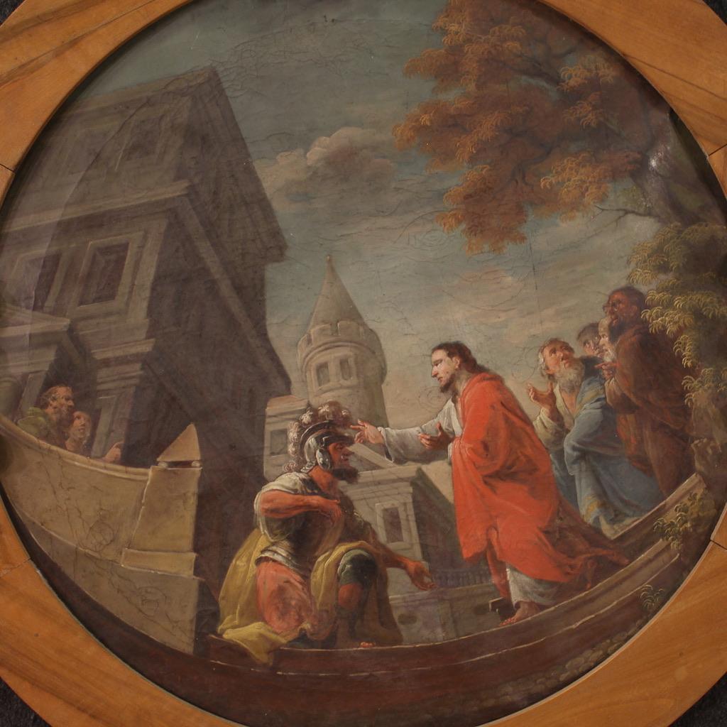 Mid-19th Century 19th Century Oil on Canvas Italian Religious Round Painting, 1830s For Sale