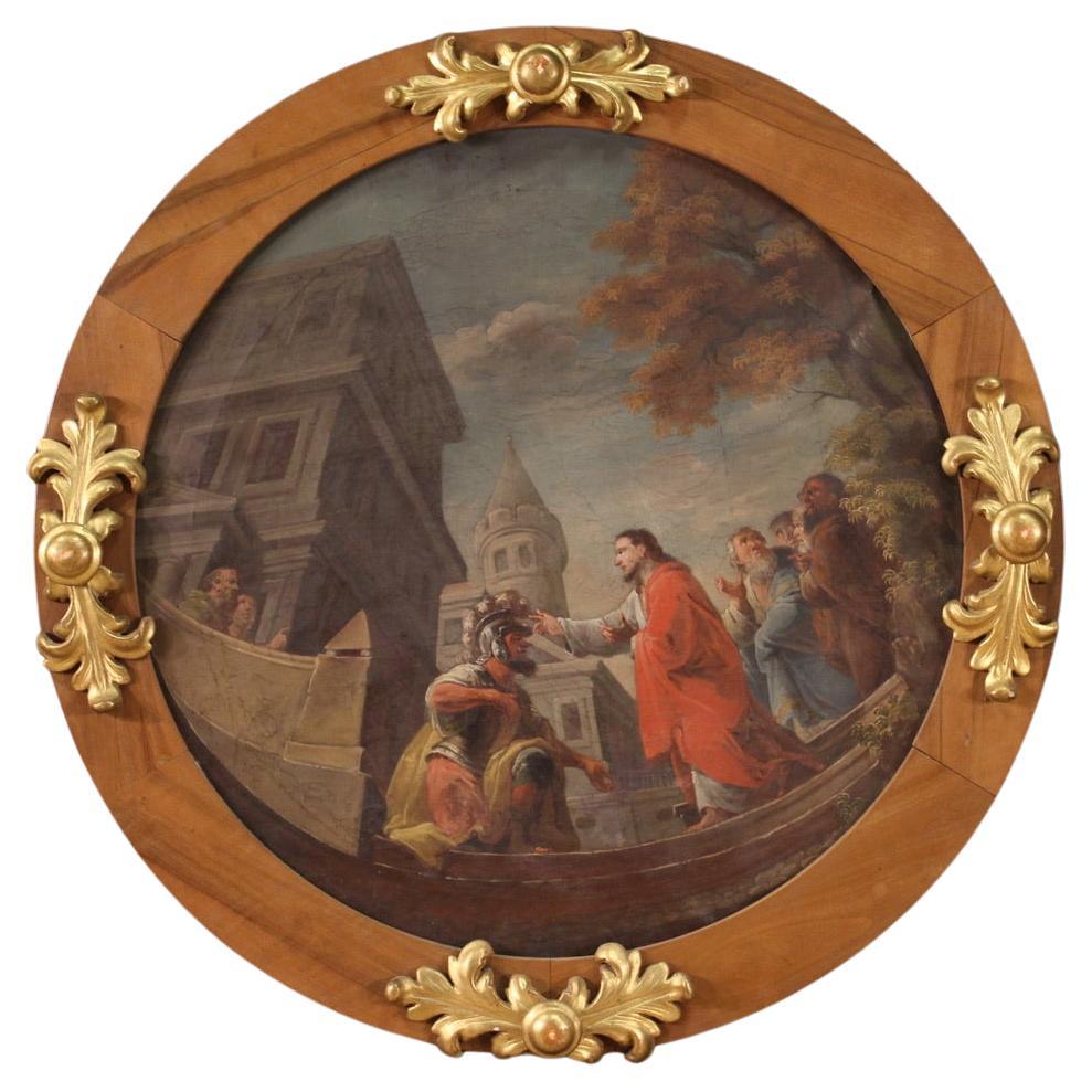 19th Century Oil on Canvas Italian Religious Round Painting, 1830s