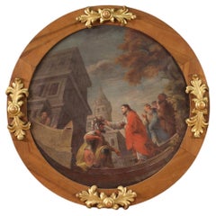 19th Century Oil on Canvas Italian Religious Round Painting, 1830s