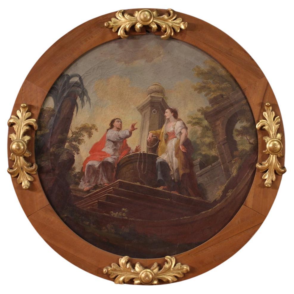 19th Century Oil on Canvas Italian Round Religious Painting, 1830s  For Sale