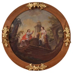 Antique 19th Century Oil on Canvas Italian Round Religious Painting, 1830s 