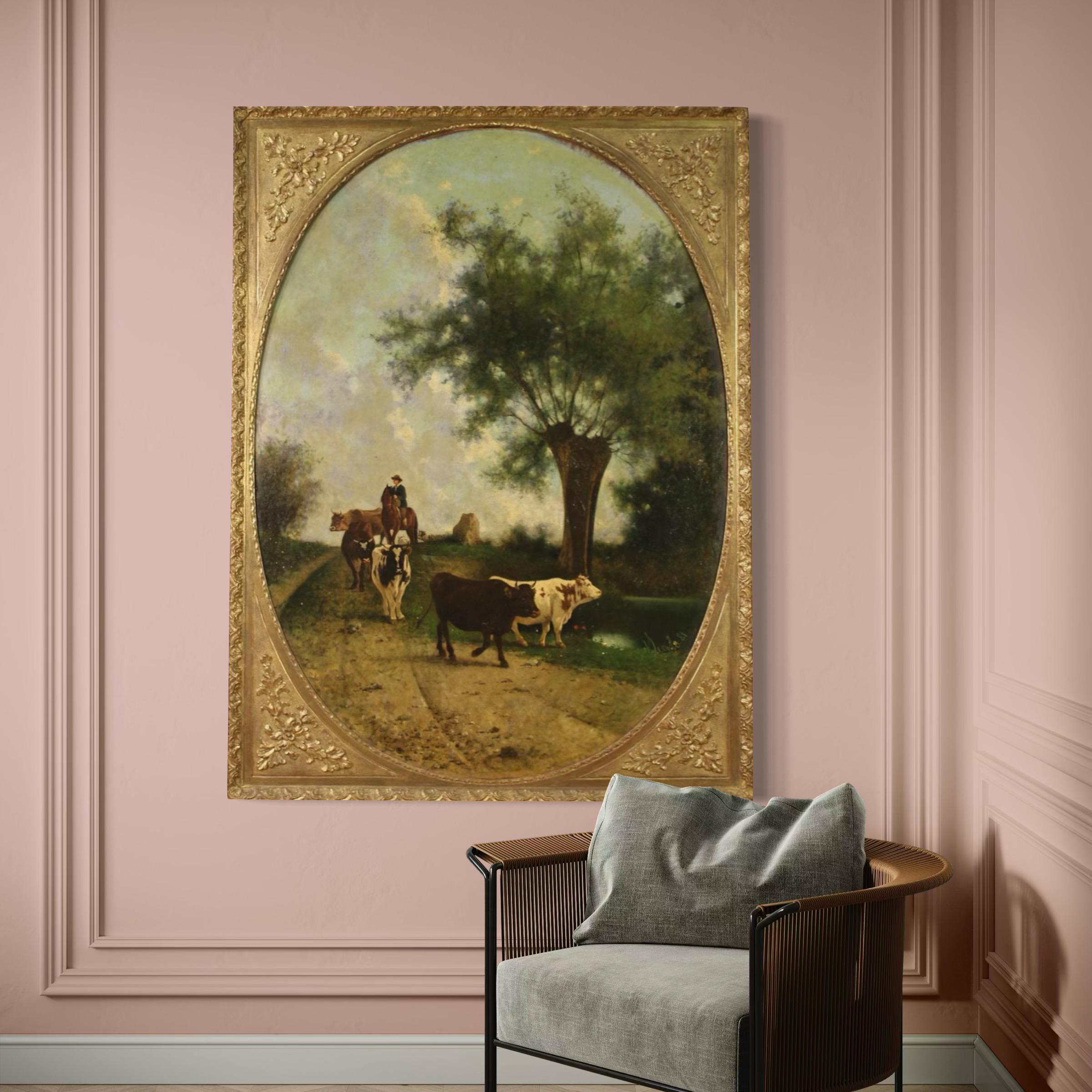 huile sur toile du XIXe siècle Peinture de paysage italienne signée et datée, 1881 Bon état - En vente à Vicoforte, Piedmont