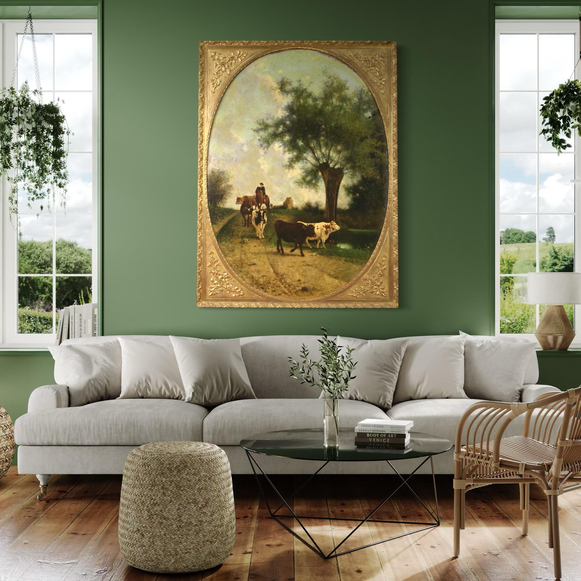 Toile huile sur toile du XIXe siècle Peinture de paysage italienne signée et datée, 1881 en vente