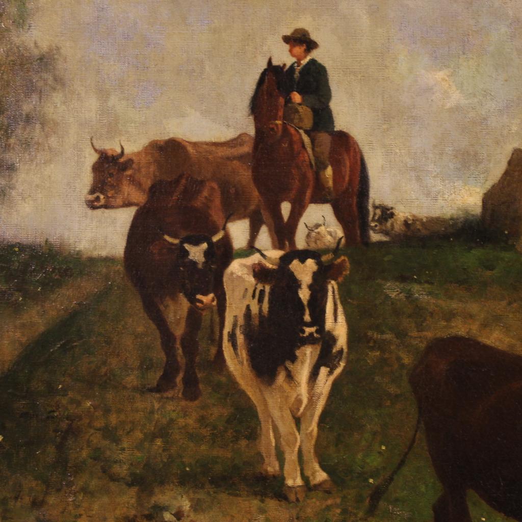 huile sur toile du XIXe siècle Peinture de paysage italienne signée et datée, 1881 en vente 1