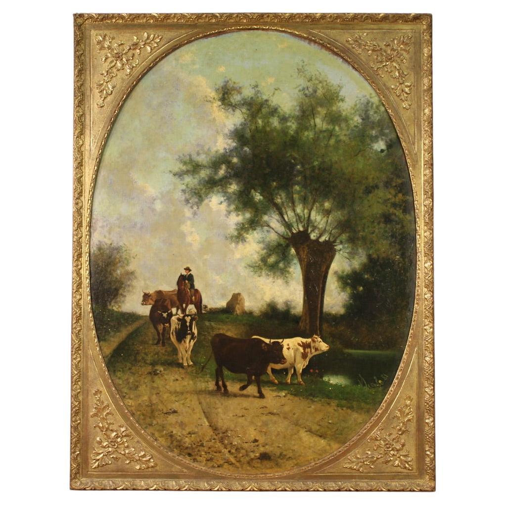 19th Century Oil on Canvas Italian Signed and Dated Landscape Painting, 1881