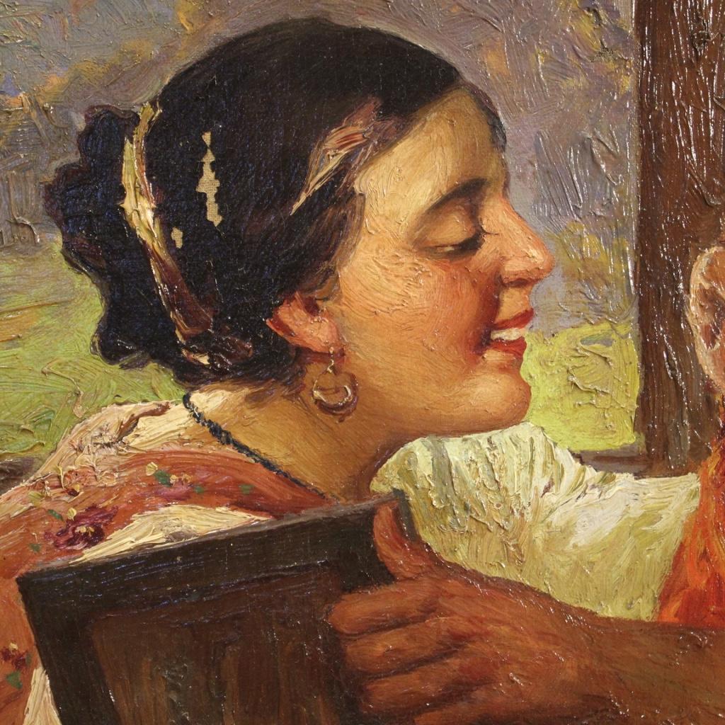 Olio su tela del XIX secolo, dipinto di scena d'interni firmato italiano, 1870 in vendita 2