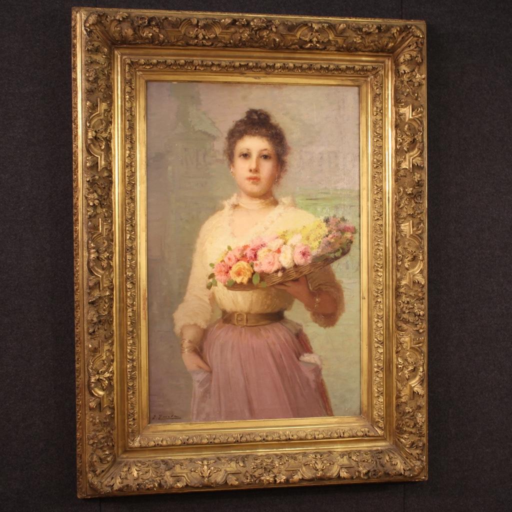 19th Century Oil on Canvas Italian Signed Lady Portrait Painting, 1880 6