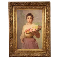 19th Century Oil on Canvas Italian Signed Lady Portrait Painting, 1880
