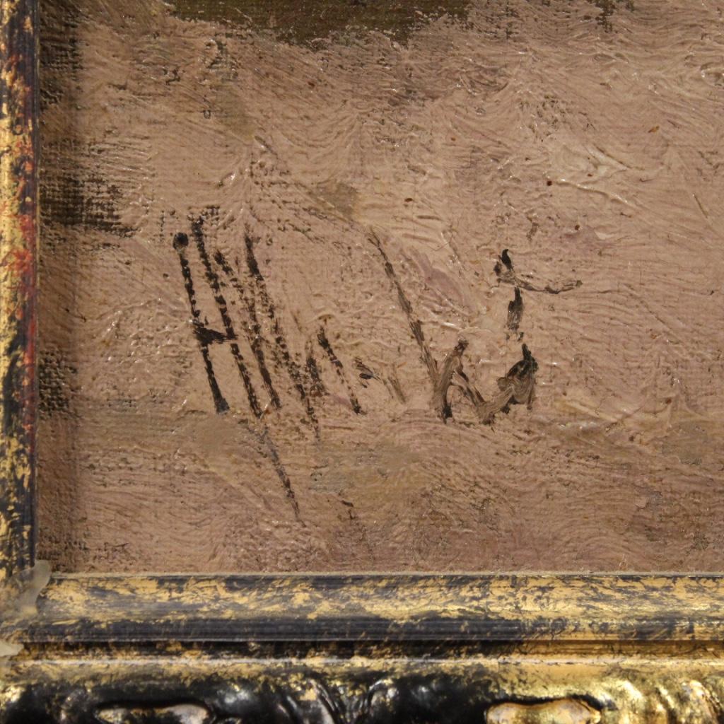 Huilé huile sur toile du 19e siècle Peinture de paysage italienne signée Bois et rivière 1880 en vente