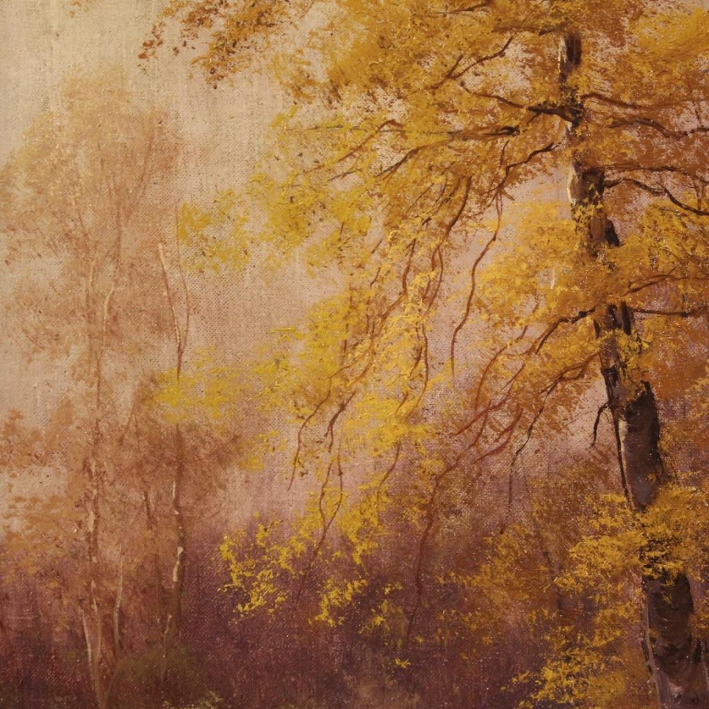 19th Century Oil on Canvas Italian Signed Landscape Painting Wooded View, 1880 For Sale 7