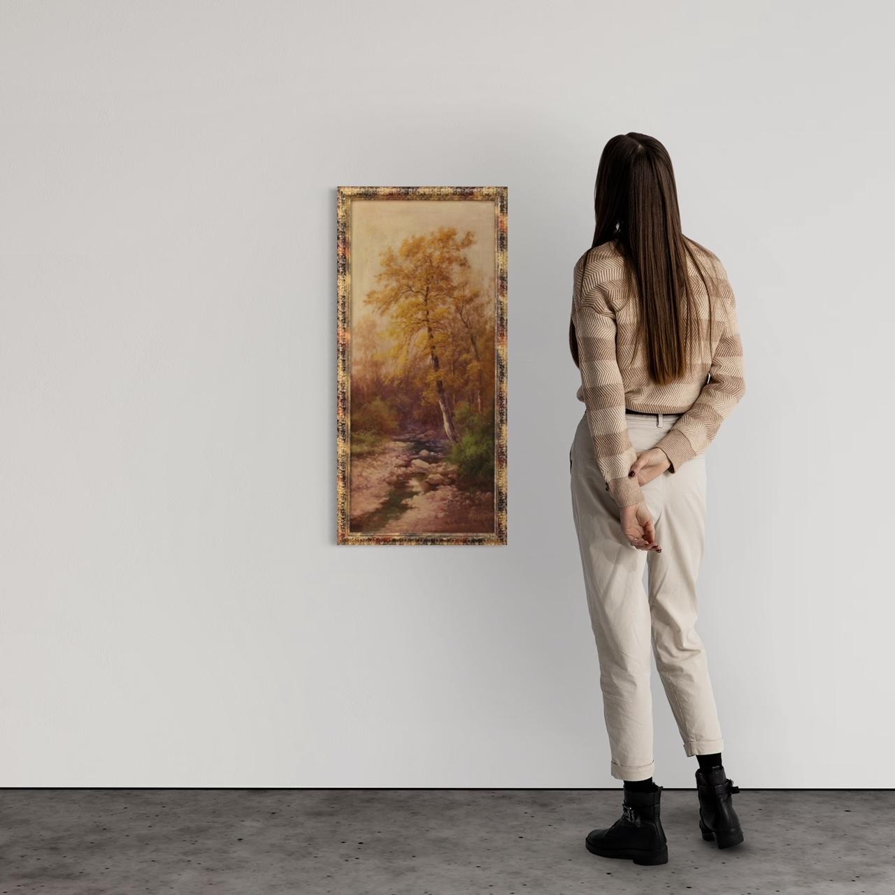 Italian painting of the late 19th century. Work oil on canvas, on the first canvas, depicting a wooded view with river in impressionist style. Pleasantly furnished and bright framework signed lower right (see photo) H. Marko referable to the painter
