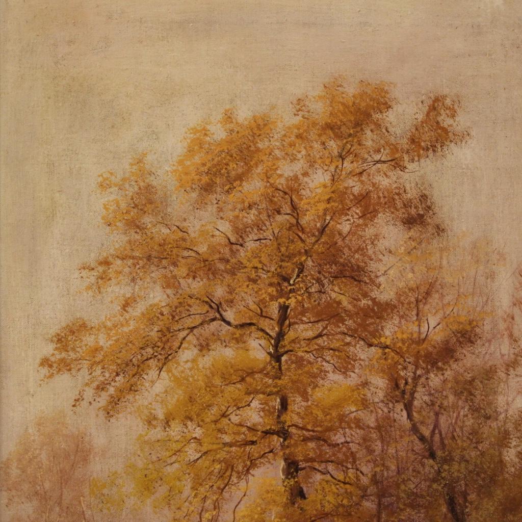 19th Century Oil on Canvas Italian Signed Landscape Painting Wooded View, 1880 For Sale 3