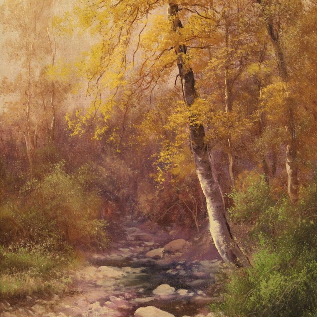 19th Century Oil on Canvas Italian Signed Landscape Painting Wooded View, 1880 For Sale 4