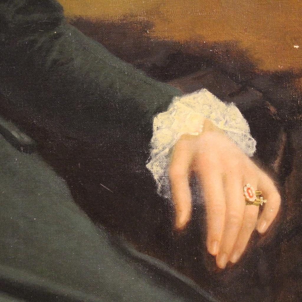 19th Century Oil on Canvas Italian Signed Noblewoman Portrait Painting, 1898 in vendita 5