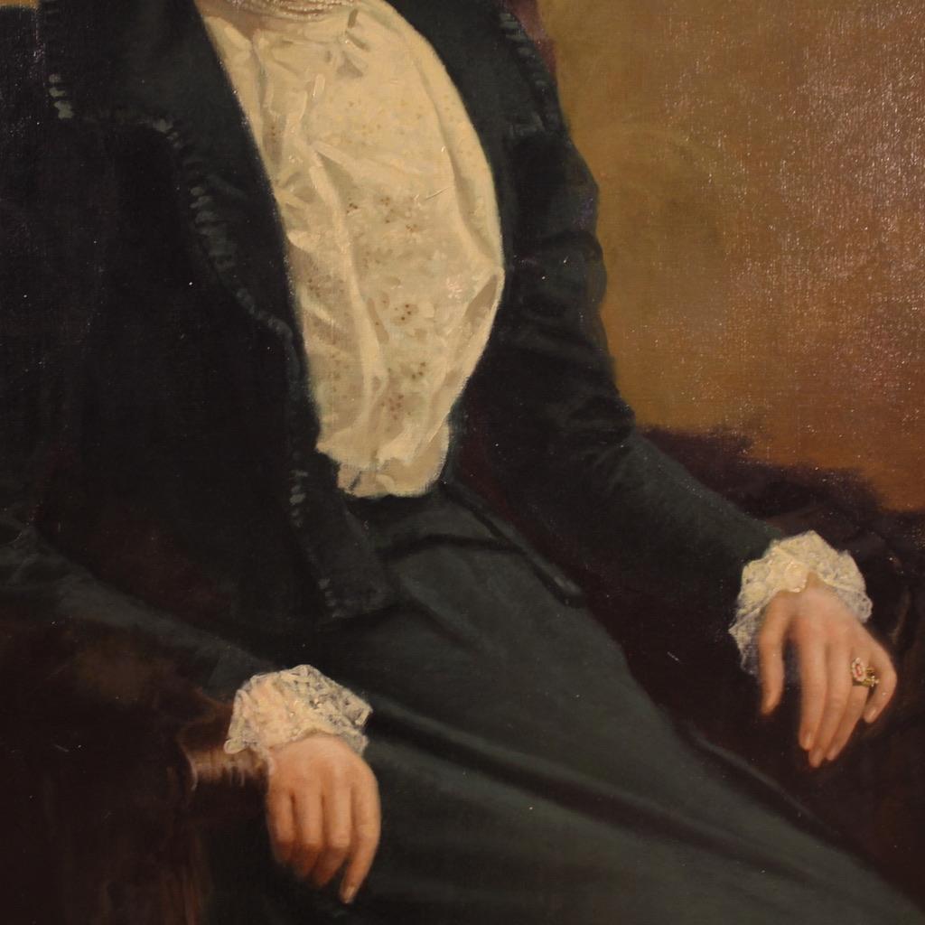 19th Century Oil on Canvas Italian Signed Noblewoman Portrait Painting, 1898 in vendita 8