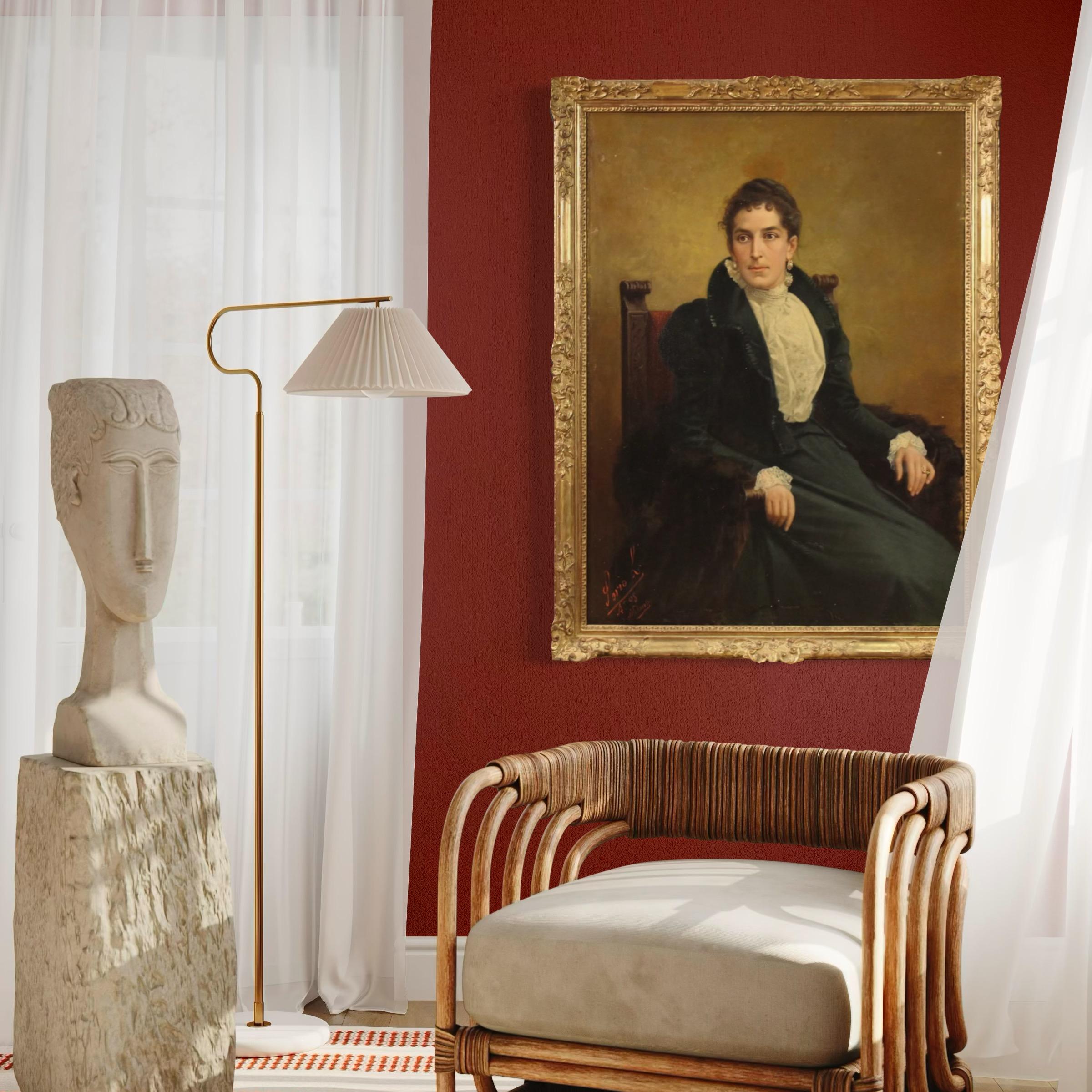 Late 19th Century 19th Century Oil on Canvas Italian Signed Noblewoman Portrait Painting, 1898 in vendita