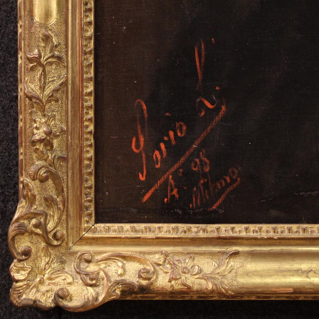 19th Century Oil on Canvas Italian Signed Noblewoman Portrait Painting, 1898 in vendita 2