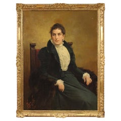 19th Century Oil on Canvas Italian Signed Noblewoman Portrait Painting, 1898