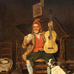 19th Century Oil on Canvas Italian Signed Painting Genre Scene, 1820