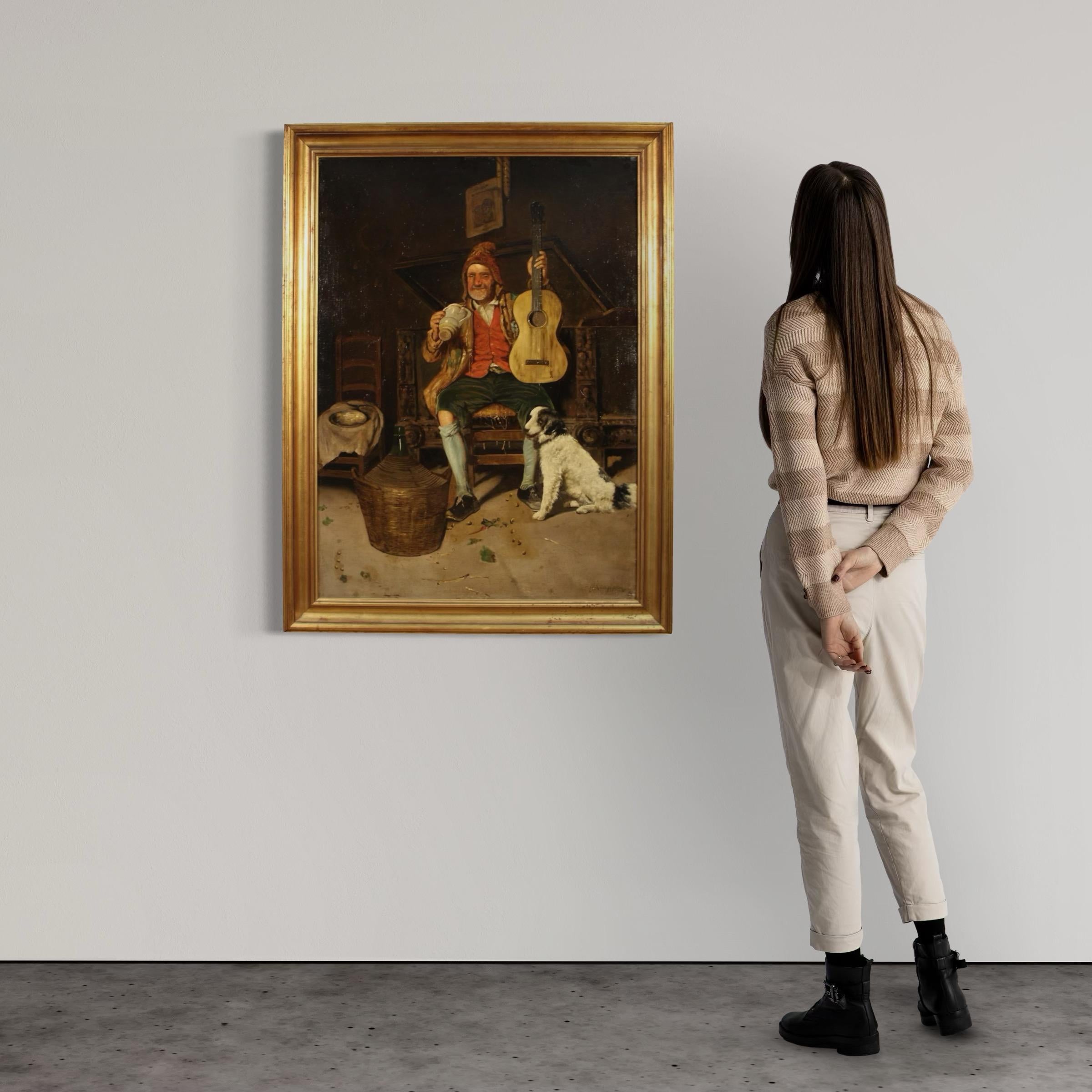 19. Jahrhundert Öl auf Leinwand Italienisch signiert Gemälde Genre-Szene, 1820 (Geölt) im Angebot