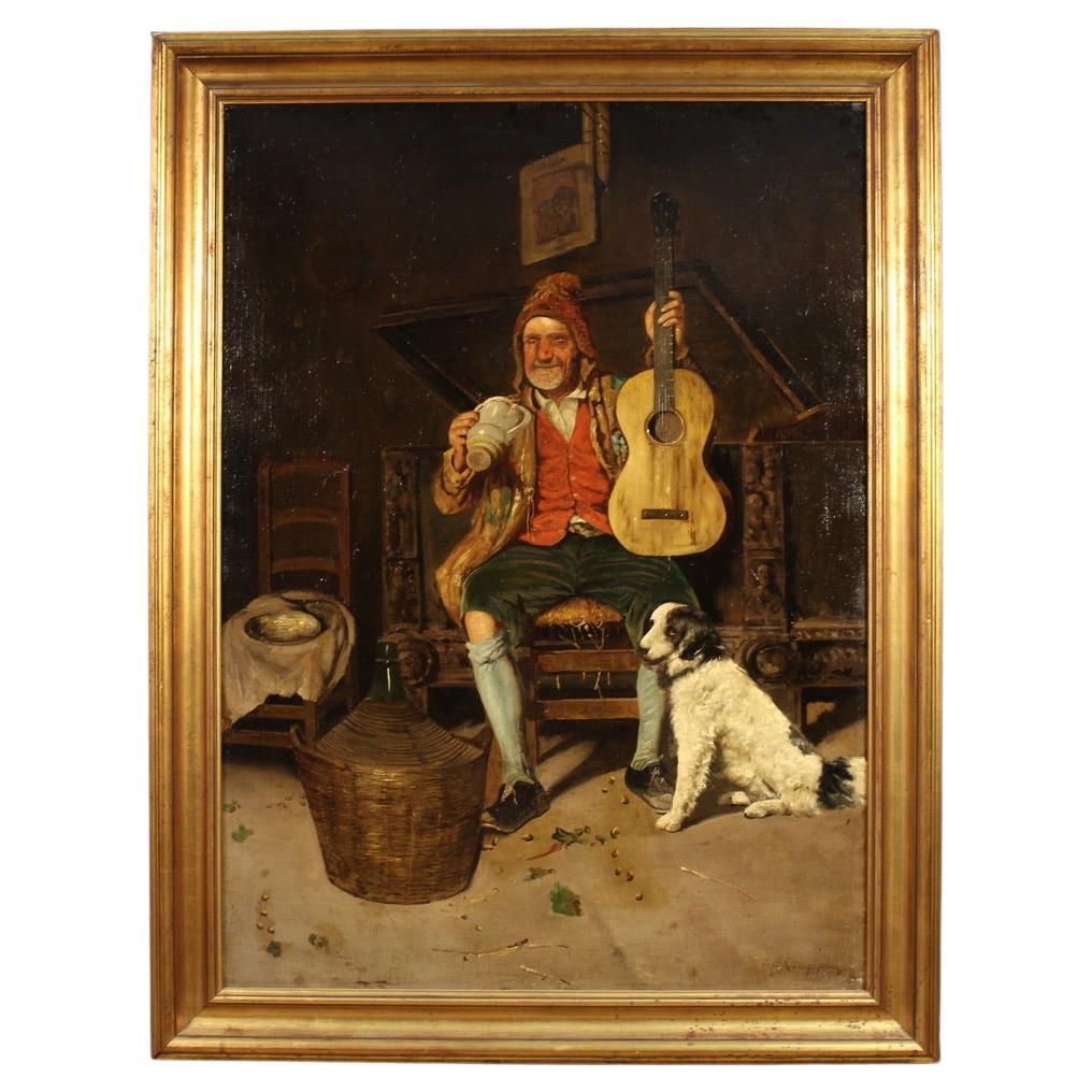 Huile sur toile du 19e siècle Peinture italienne signée Scène de genre, 1820