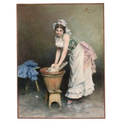 19th Century Oil on Canvas Italian Signed Painting The Washerwoman, 1880