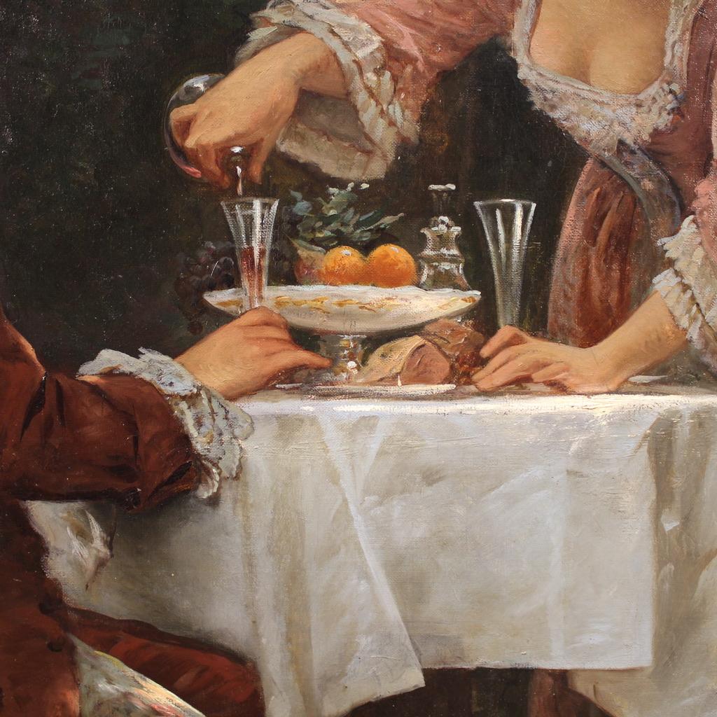 19th Century Oil on Canvas Italian Signed Prospero Piatti Painting Gallant Scene im Angebot 5