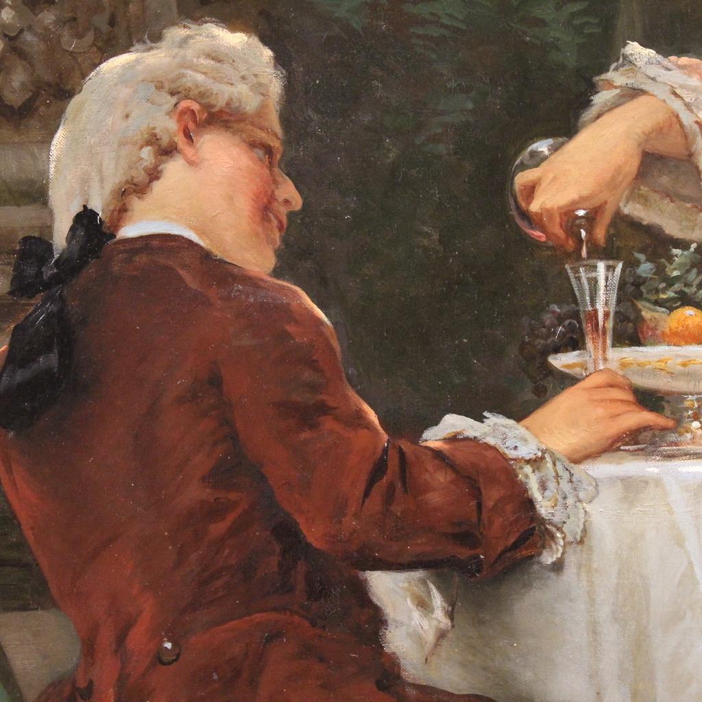 19th Century Oil on Canvas Italian Signed Prospero Piatti Painting Gallant Scene im Angebot 9