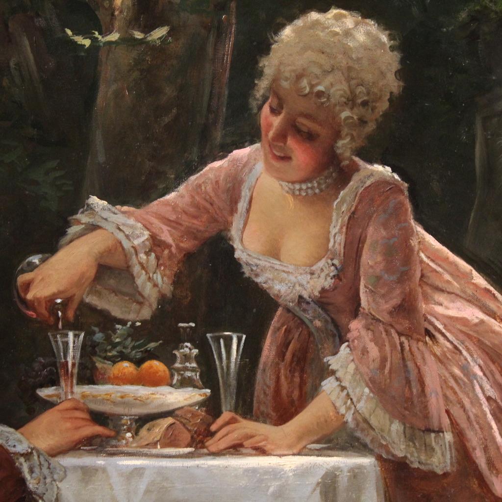 19th Century Oil on Canvas Italian Signed Prospero Piatti Painting Gallant Scene (Late 19th Century) im Angebot