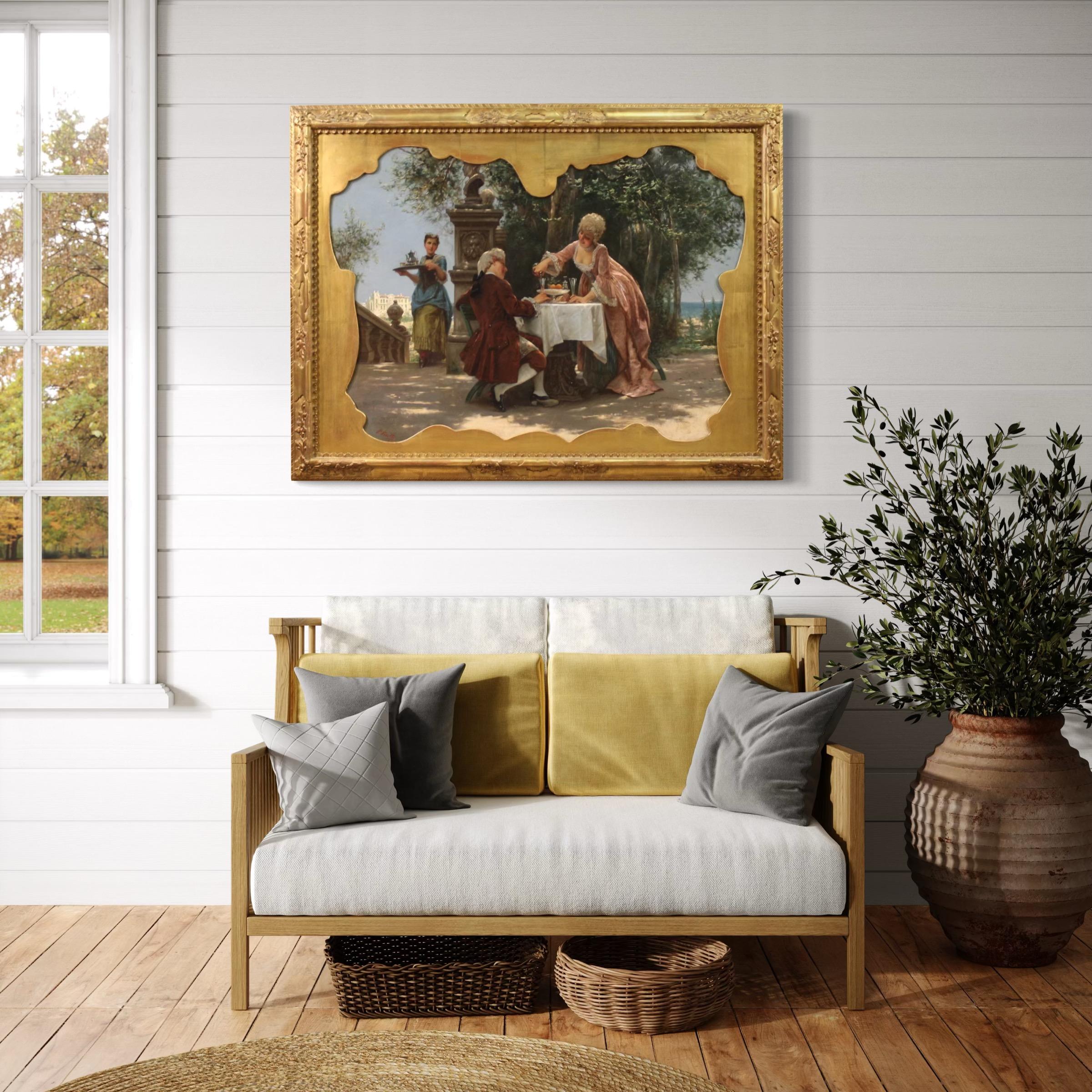 19th Century Oil on Canvas Italian Signed Prospero Piatti Painting Gallant Scene im Angebot 1