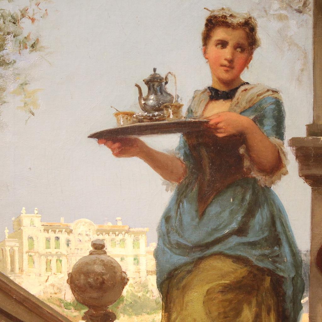 19th Century Oil on Canvas Italian Signed Prospero Piatti Painting Gallant Scene im Angebot 3