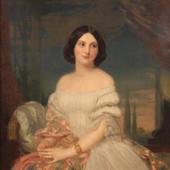 huile sur toile du 19e siècle, peinture italienne signée Tofano Lady Portrait Painting, 1890