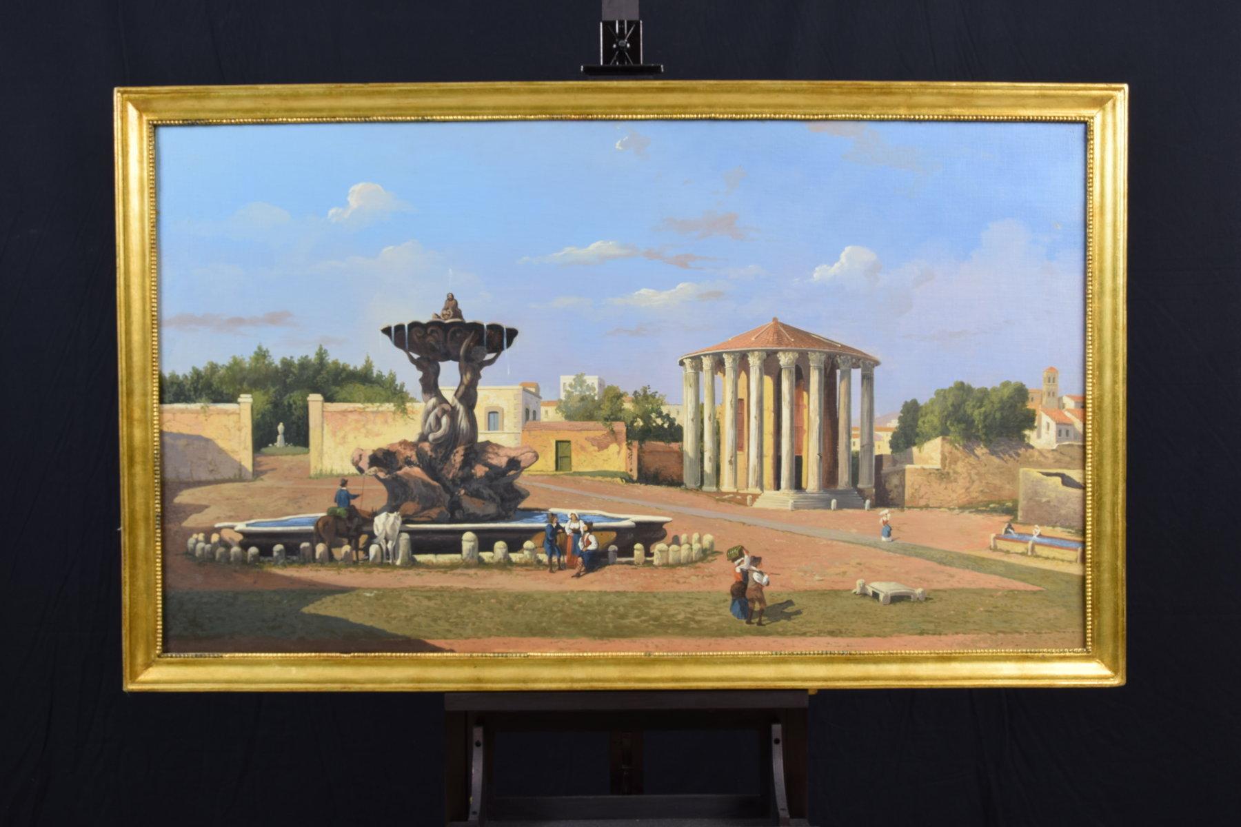 19ème siècle:: Huile sur toile:: Vue italienne du Forum Boario de Rome en vente 9