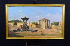 19ème siècle:: Huile sur toile:: Vue italienne du Forum Boario de Rome