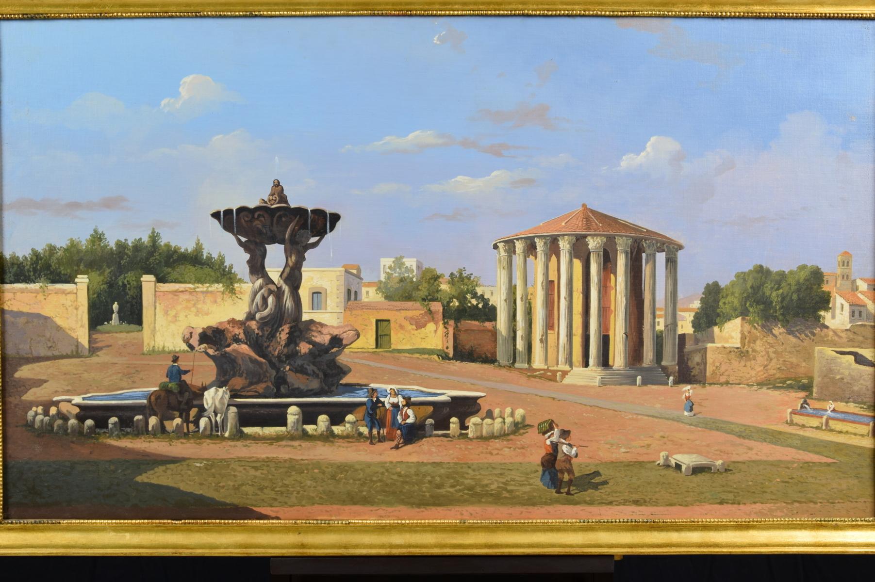 Neoclassical 19th Century, Oil on Canvas, Italian View of the Forum Boario of Rome For Sale
