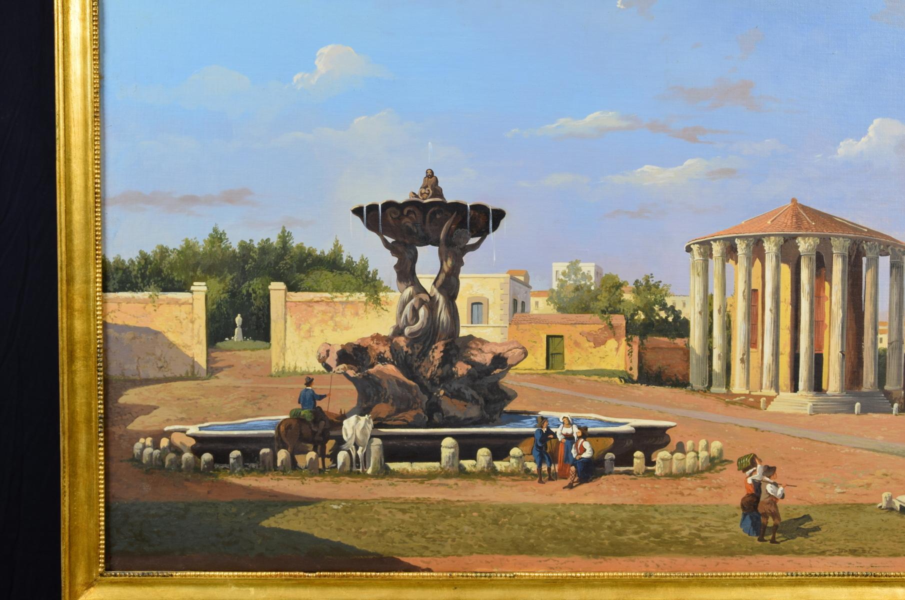 Siglo XIX, Óleo sobre lienzo, Vista italiana del Foro Boario de Roma Italiano en venta