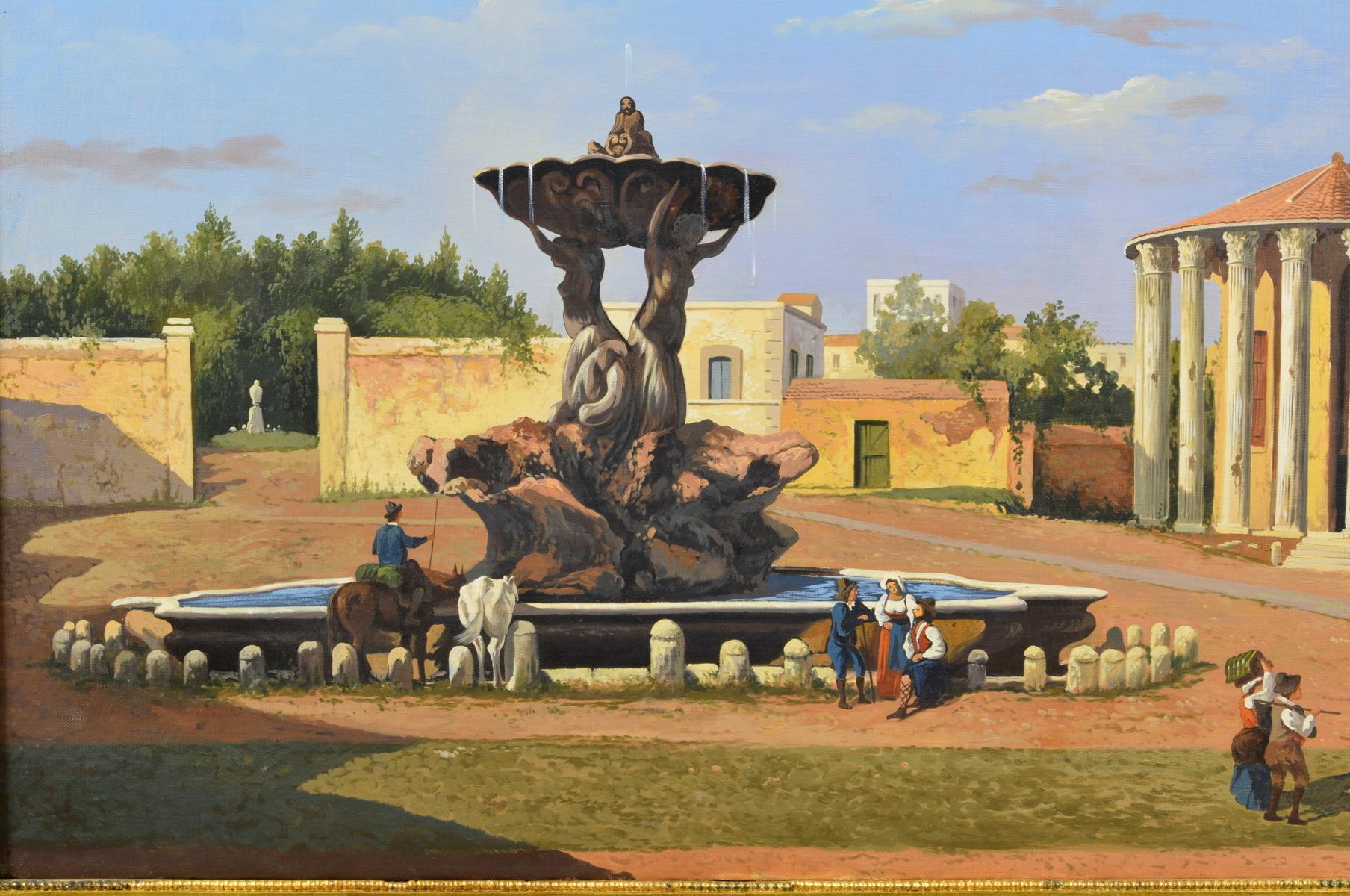 Siglo XIX, Óleo sobre lienzo, Vista italiana del Foro Boario de Roma Pintado en venta