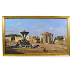 19ème siècle:: Huile sur toile:: Vue italienne du Forum Boario de Rome