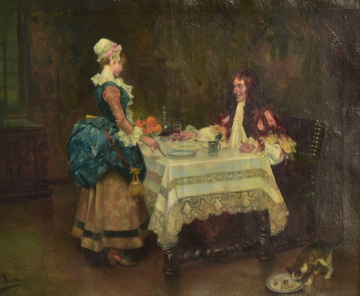19th century José Mirailles Darmanin (1850-1900) Spanish school the gentleman (and his servant) takes the meal. Genre scene.