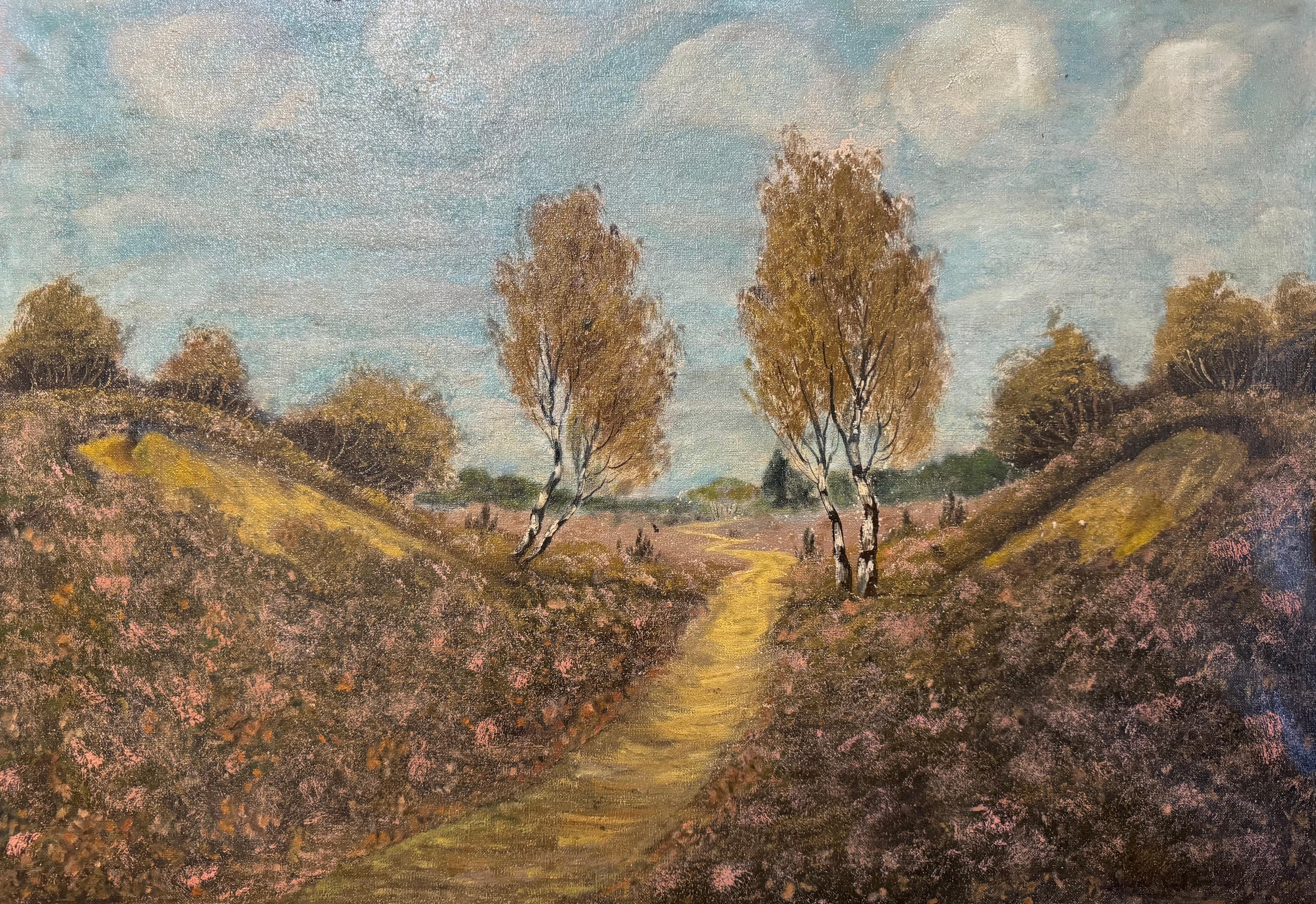 Pintura al óleo sobre lienzo del siglo XIX Paisaje en marco dorado Firmado J. Wytsman Belga
