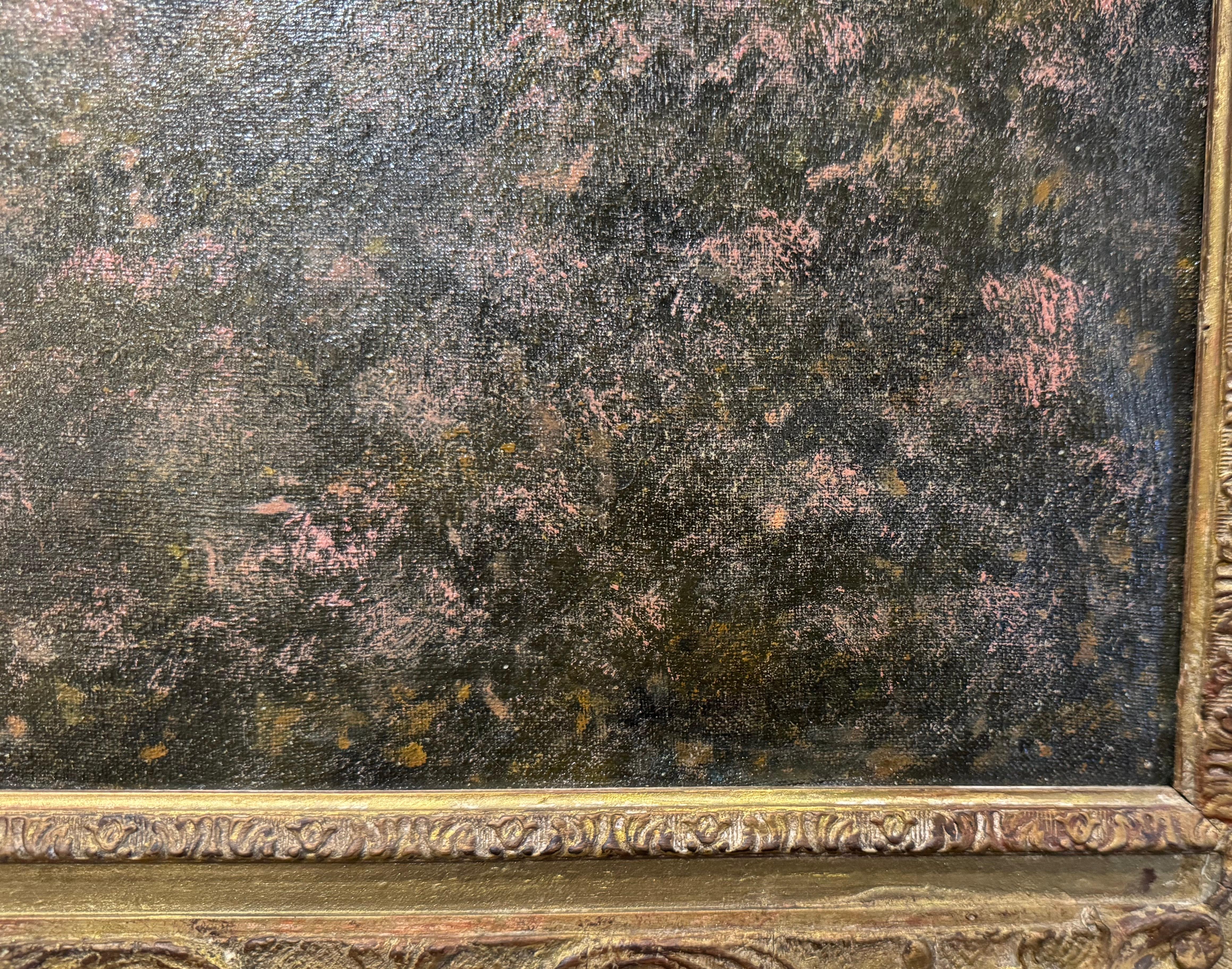Pintura al óleo sobre lienzo del siglo XIX Paisaje en marco dorado Firmado J. Wytsman Dorado