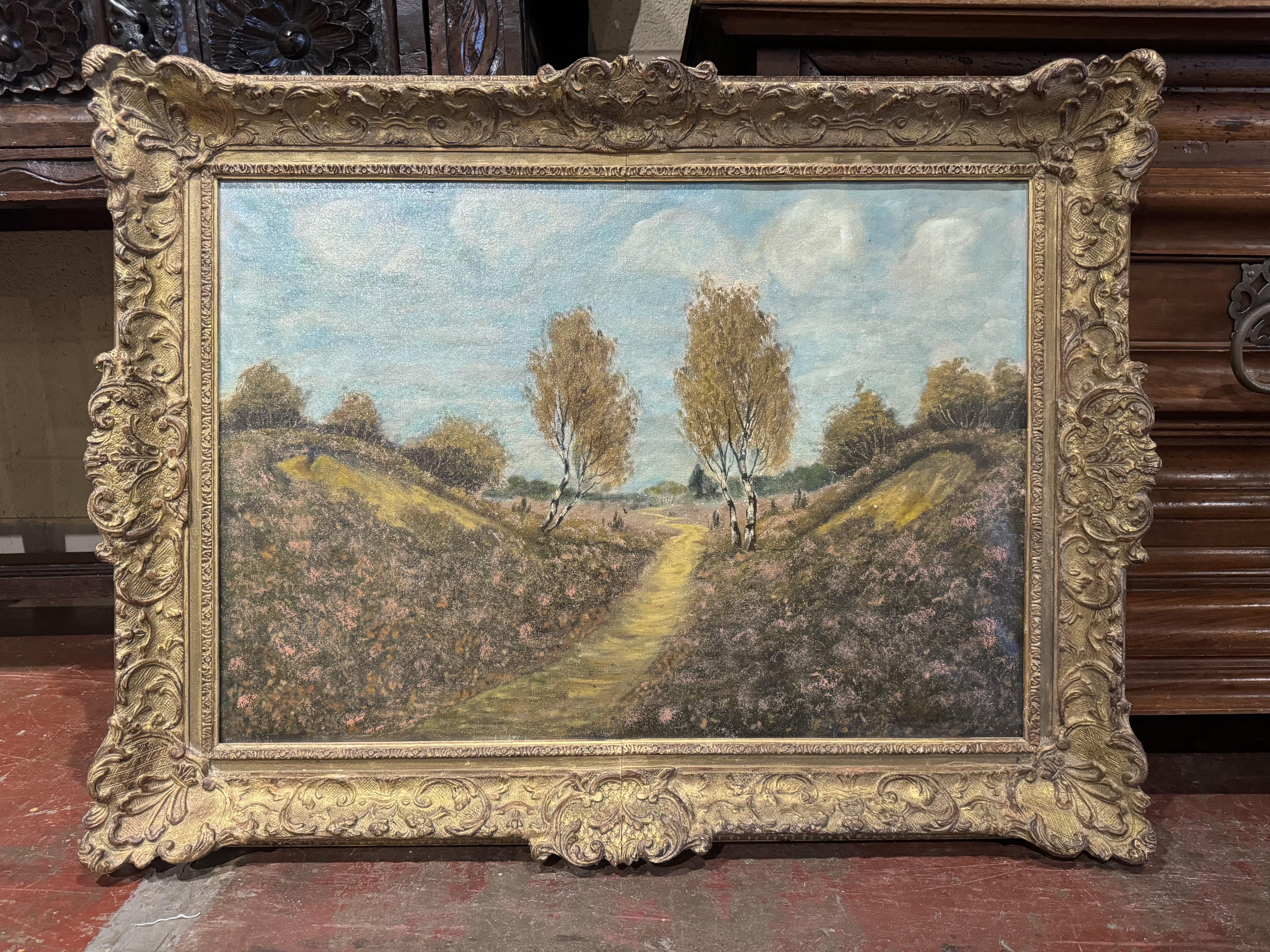 Pintura al óleo sobre lienzo del siglo XIX Paisaje en marco dorado Firmado J. Wytsman Lienzo