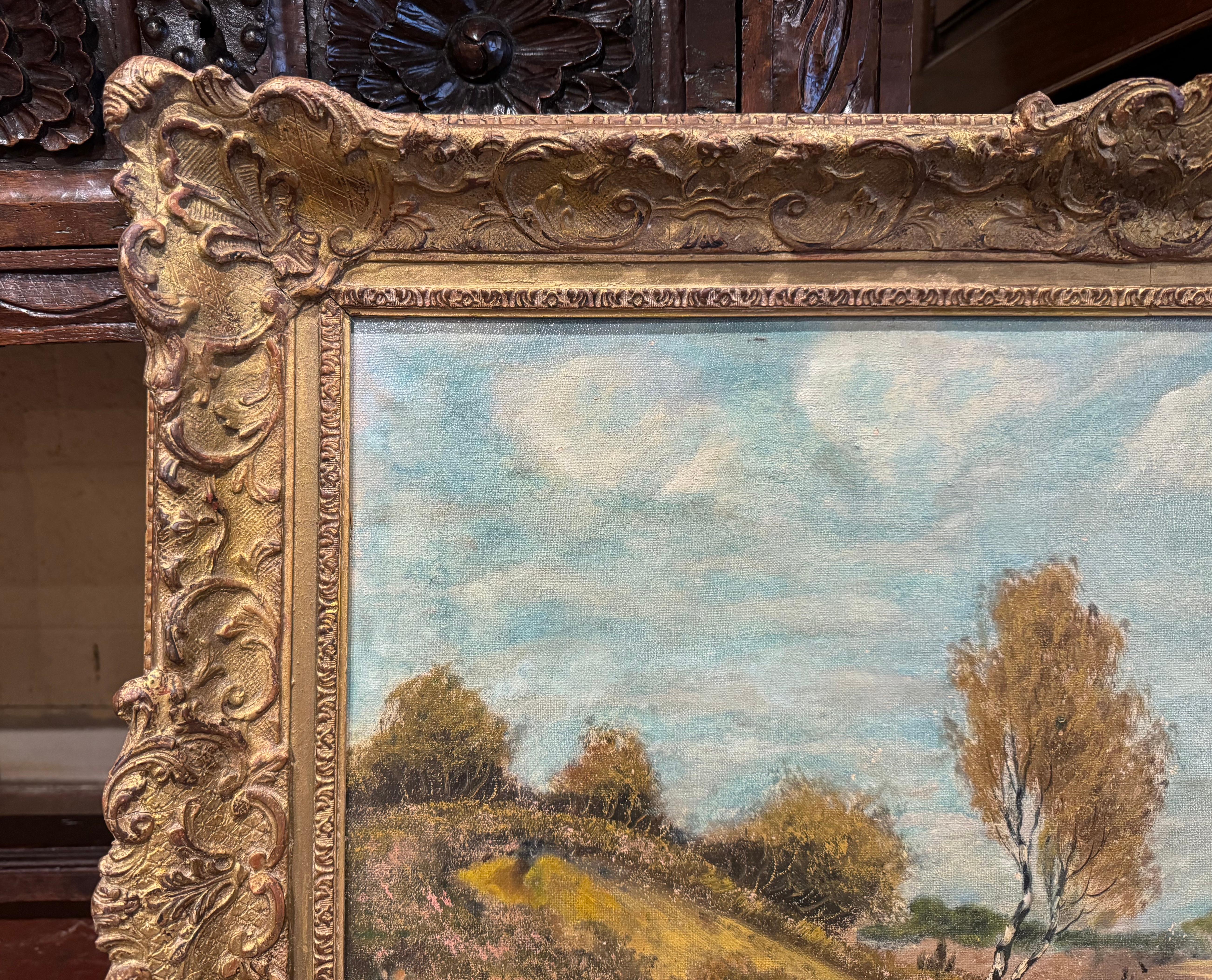Pintura al óleo sobre lienzo del siglo XIX Paisaje en marco dorado Firmado J. Wytsman 1