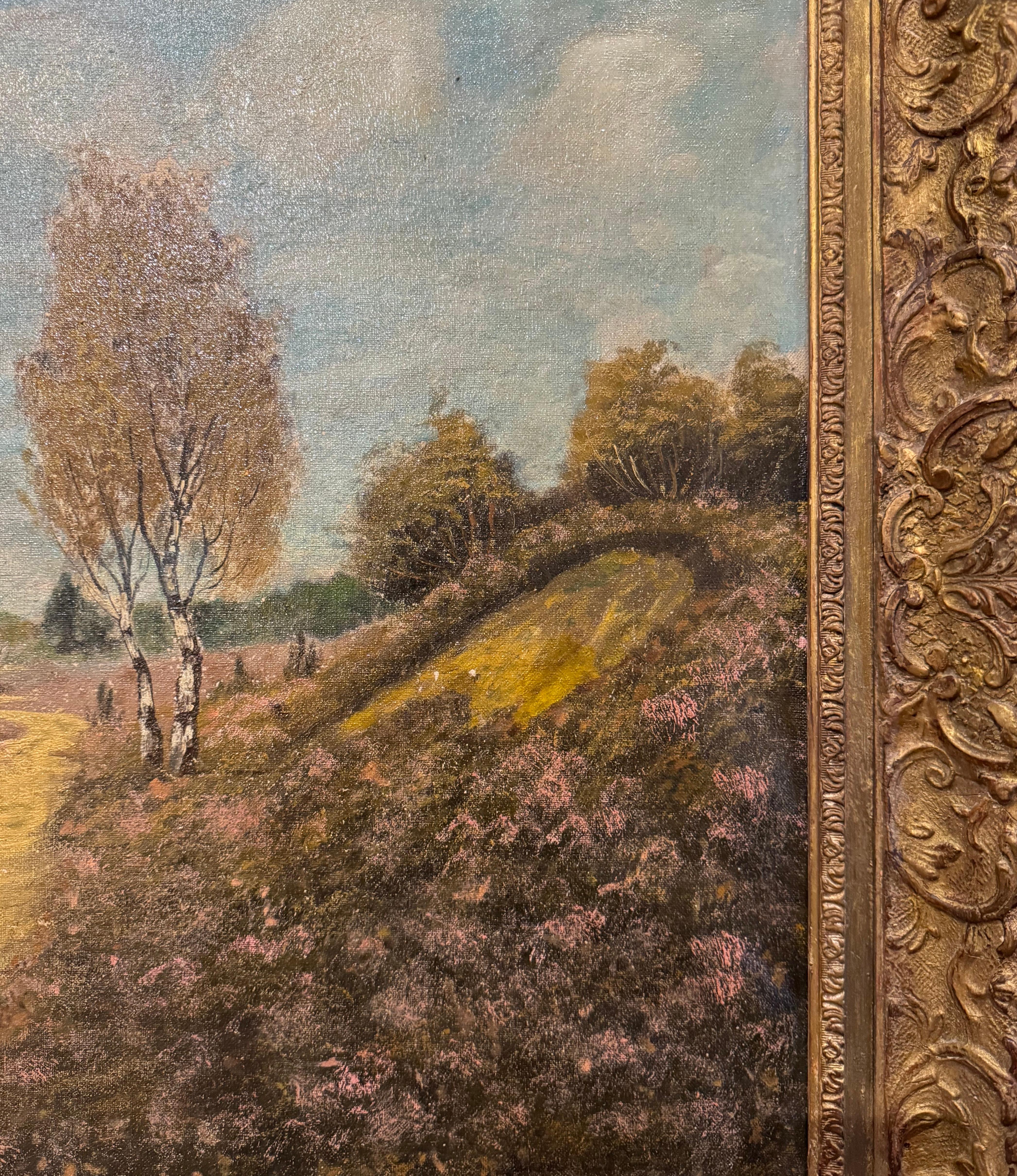 Pintura al óleo sobre lienzo del siglo XIX Paisaje en marco dorado Firmado J. Wytsman 3