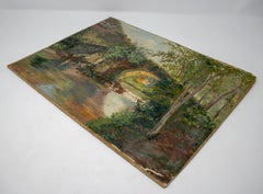 19th Century Oil on Canvas Landscape with Bridge