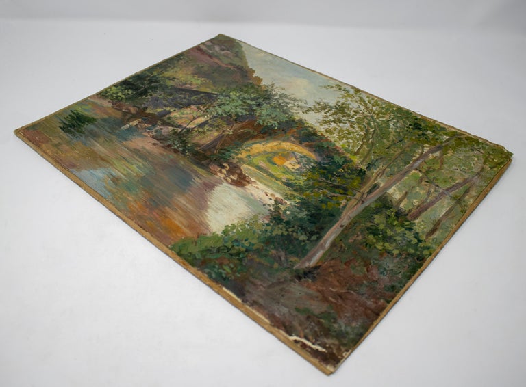 19th Century Oil on Canvas Landscape with Bridge For Sale at 1stDibs