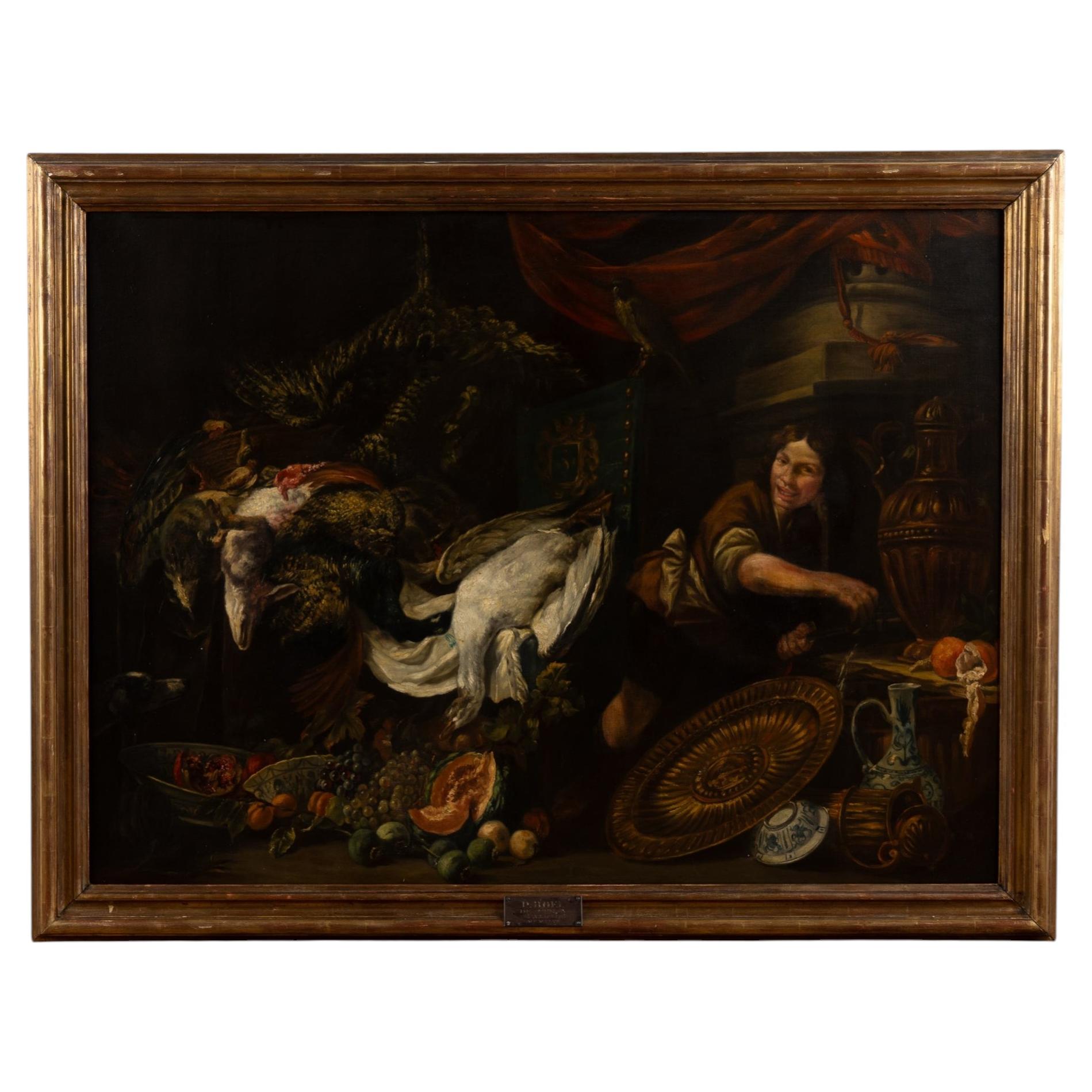 19th Century Oil on Canvas Larder Scene After P. Boel