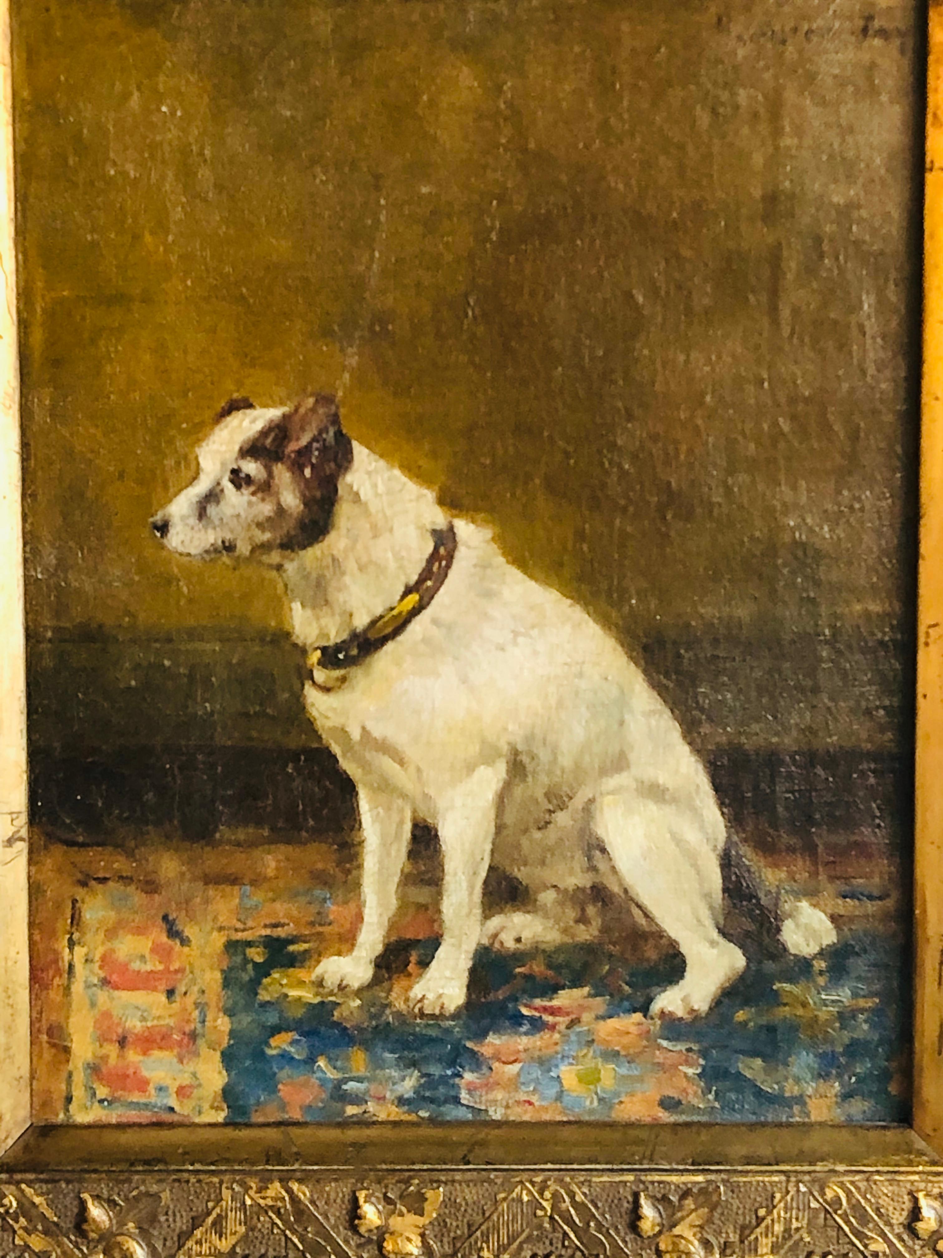 Gilt 19th Century Oil on Canvas of a Dog, Jay Hamilton with Provenance