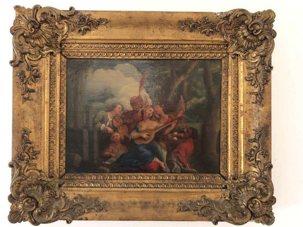 Huile sur toile du 19e siècle représentant une famille lors d'un pique-nique du 4 juillet Bon état - En vente à Southall, GB