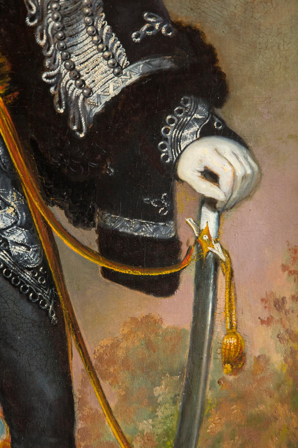 Hand-Painted 19th Century Oil on Canvas  of a Hussar